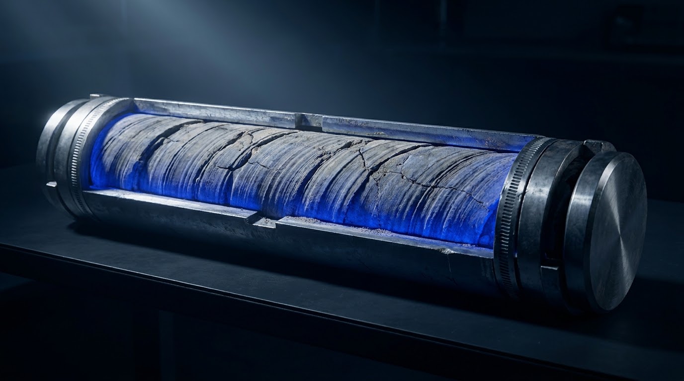 A core sample sealed at the face, which remains exactly what it was