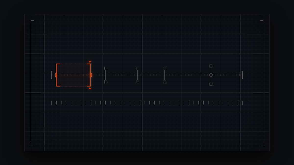A horizontal timeline with a short observation window drawn as a bright bracket near the left. Tick marks representing events appear along the timeline: none fall inside the bracket. The bracket then