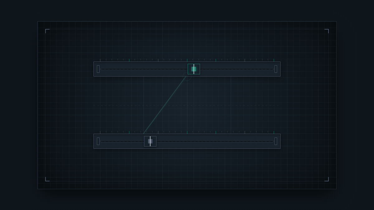 Two horizontal tracks. The TOP track's marker jitters rapidly left and right, many small movements per cycle. The BOTTOM track's marker stays completely still through almost all of that jitter, then s