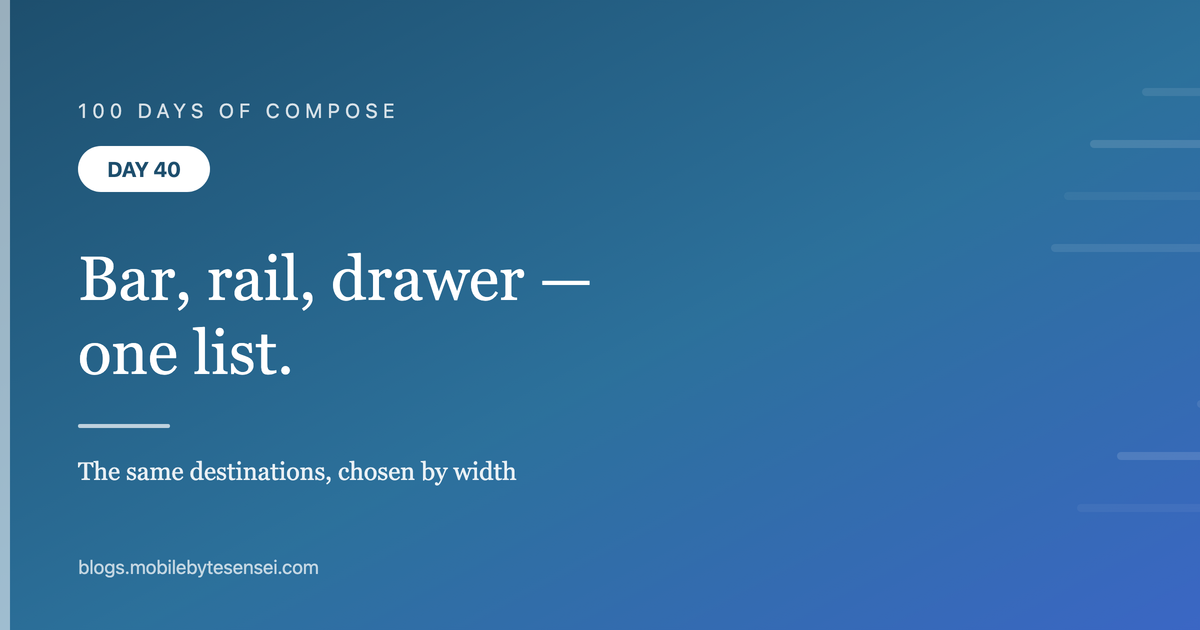 Day 40 — Bar, rail, drawer — the same destinations, chosen by window 