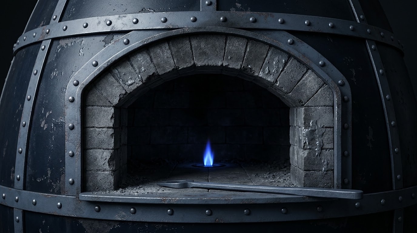 A glory hole gone cold, which can be relit and cannot be hurried