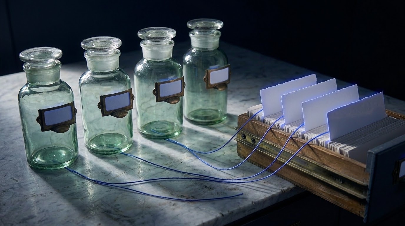 Each jar carrying a reference into one shared index rather than a name of its own