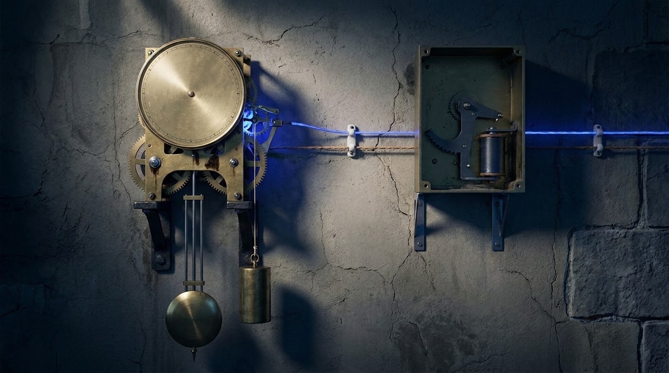 A dial with no movement of its own, showing what the master tells it
