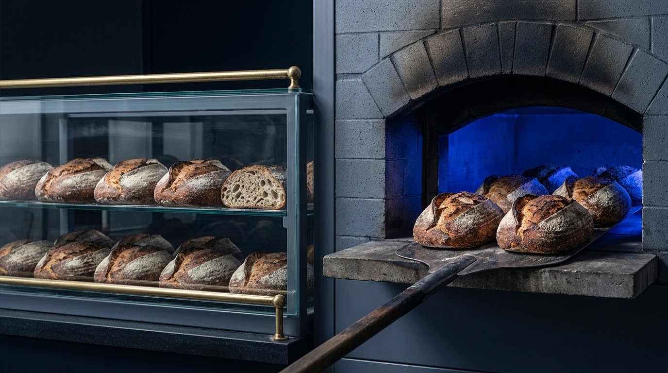 Two counters: what is on the shelf, and what is coming out of the oven