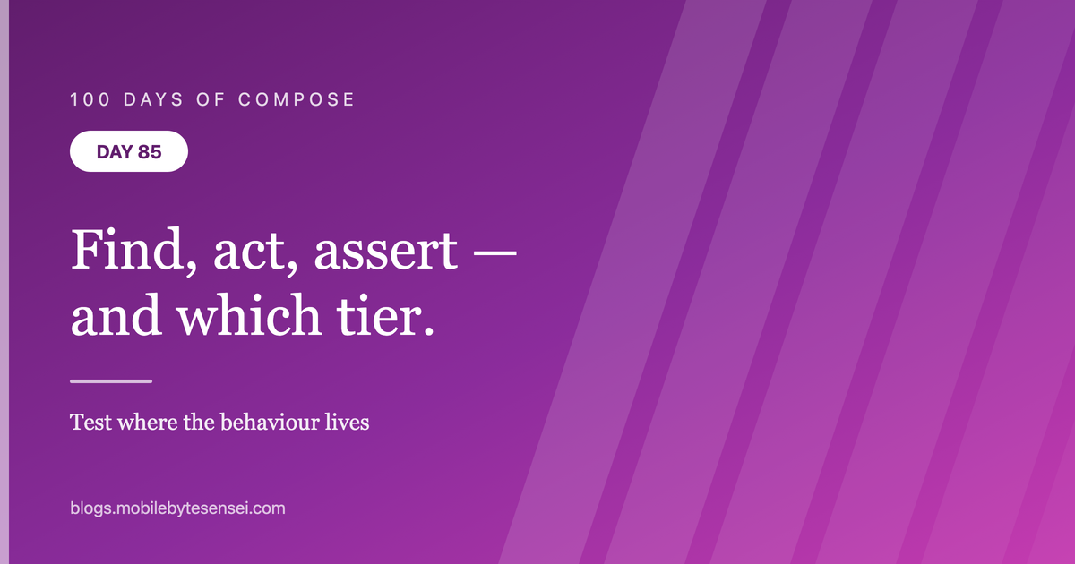 Day 85 — Find, act, assert — and which tier to write in