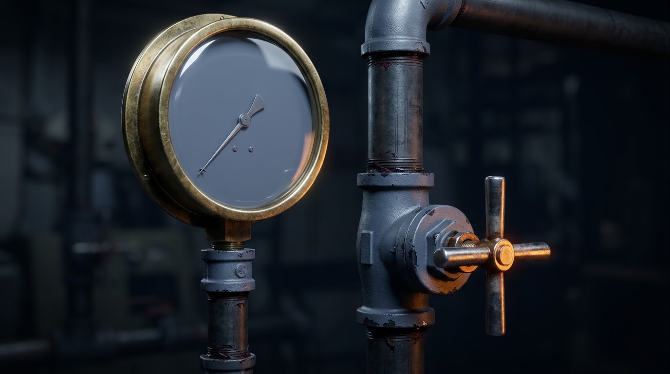 A gauge reading zero, which is both a correct instrument and no information at all